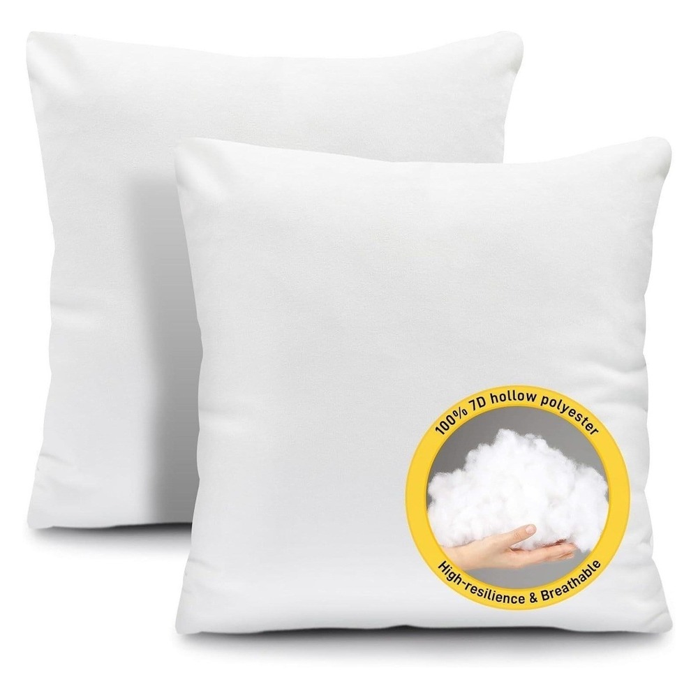 2-Pack Fixwal Throw Bed Pillow Inserts Square Form Soft Polyester Filling White